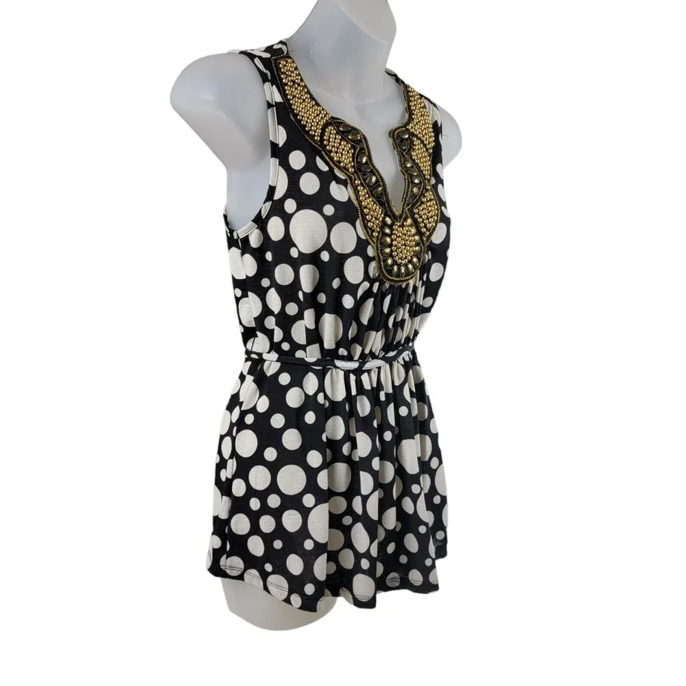 Vintage 90s Wet Seal Dressy Tank Top Blouse Womens S / M Embellished Polkadot - Picture 4 of 16